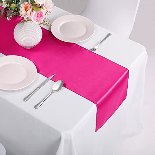 15-Pack Satin Table Runner Fuchsia 12 x 108 inches Long, Table Runners for Wedding, Birthday Parties, Banquets Decorations（15 Pack, 12x108 Inch, Fuchsia） by Hahuho - Image 6