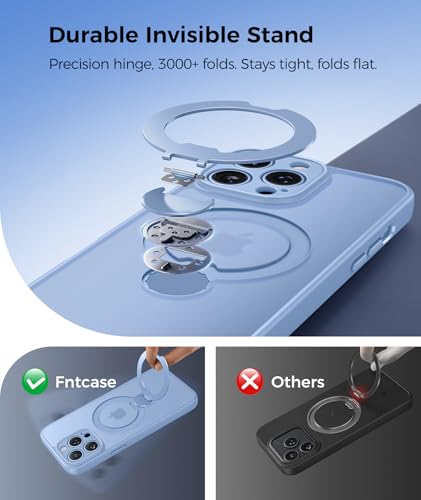 Image of FNTCASE for iPhone 13 Pro-Max Case: [360 Spin Magnetic Stand] [Compatible with Magsafe] [Screen Protector] Translucent Matte Military Grade Shockproof Full Camera Protective Phone Cover - Light Blue