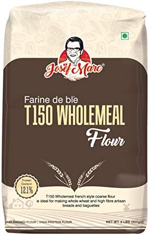 JOSEF MARC Farine De Bl'e T150 Whole Meal Flour, 2 LBS (907g) - Unbleached & High Protein Flour, Fine Ground Whole, Unbleached Wheat Flour & High Protein Wheat Flours