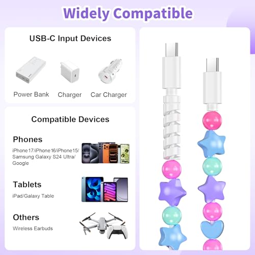VOFUOE USB C Cable for iPhone 17 Charging Cable Star Beads Charging Cord Extra Long 6.6FT Fast Charging USB A to Type C for Girls Women for iPhone 16/15, for Galaxy S25, for iPad A16-Colorful by VOFUOE - Image 8