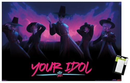 Netflix KPop Demon Hunters (2025) - Saja Boys Demon Dance Wall Poster, 34L" x 22.4W", Premium Poster & Mount Bundle