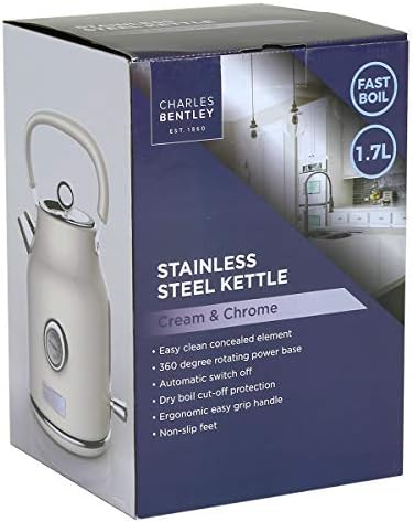 Charles Bentley 4 Slice Toaster Stainless Steel Browning Control Dial with 6 Levels Cream & Chrome Crumb Tray Cancel Defrost Reheat Settings