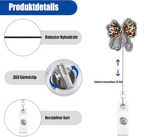 Ausweishalter Ausziehbar, Krankenschwester Ausweishalter, Abzeichen mit Niedlichem Design, Badge Reel mit Clip für Krankenschwestern,Ärzte,Freiwillige (Lustige Stethoskop Leopard Bogen)