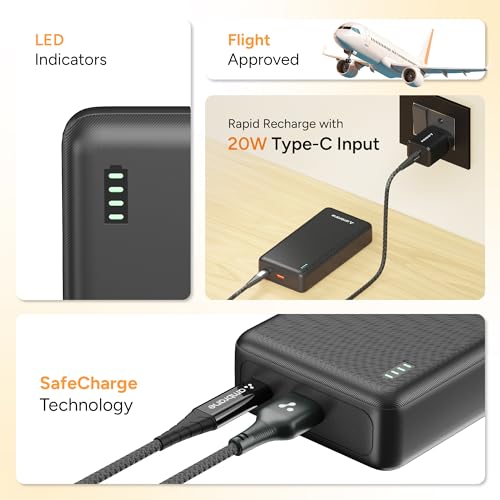 Image of Ambrane 20000mAh Power Bank with 22.5W Fast Charging | 3 Output Ports | Type-C & USB Input | Compact Portable Charger for iPhone, Android Mobile Phone, Tablets, Earbuds, Speakers,smartwatch