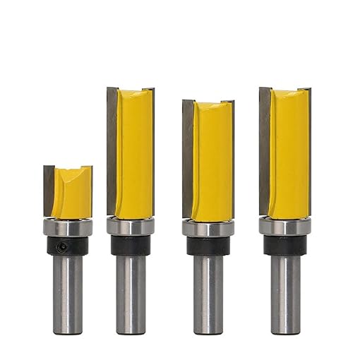 Fraise à queue affleurante 12 mm Lot de 4 mèches droites pour gabarit et mortaisage du bois