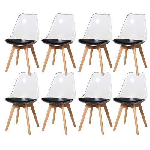 BenyLed Lot de 8 Chaises de Salle à Manger de Style Scandinave, Chaises latérales en Acrylique Transparent, Chaise en Cristal avec Coussin D'assise en PU,...