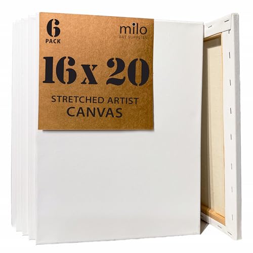 milo Stretched Artist Canvas | 16x20 inch | Value Pack of 6 Canvases for Painting Primed & Ready to Paint Art Supplies for Acrylic Oil Mixed Wet Media & Pouring 100% Cotton with Pine Wood Frame