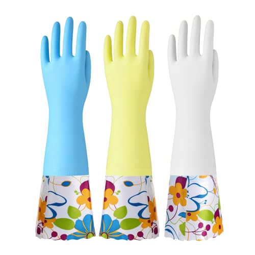 Bamllum 16-Inch Latex-Free Cleaning Gloves, Cotton Flocked Liner, Small