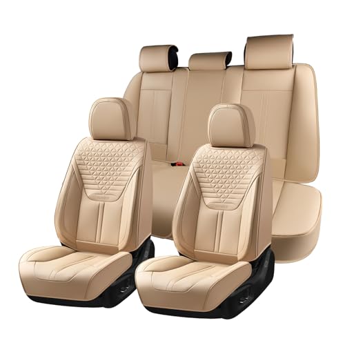 Image of FLORICH Seat Covers, Car Seat Covers Full Set, Luxury Nappa Leather Seat Covers, Breathable and Waterproof Car Seat Protector 5 Seat, Automotive Seat Covers Universal Fit for Most Cars-Beige