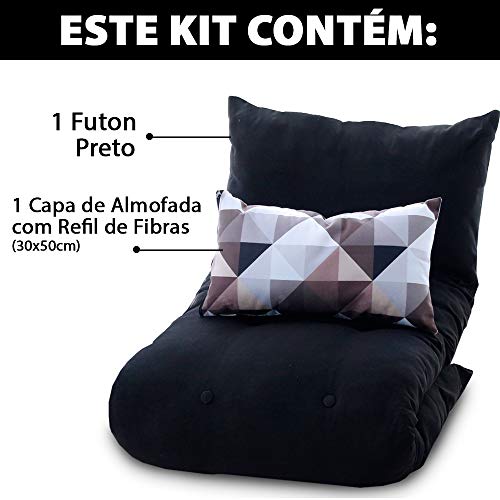 Futon Dobrável De Espuma Solteiro Preto + Capa De Almofada Decorativa Suede 30x50cm - BF Colchões