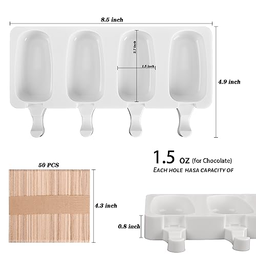 Sakolla Popsicle Silicone Molds (Set Of 2), Ice Pop Molds Mini 4 Cavities Oval Homemade Cake Popsicle Maker With 50 Wooden Sticks #TOP1