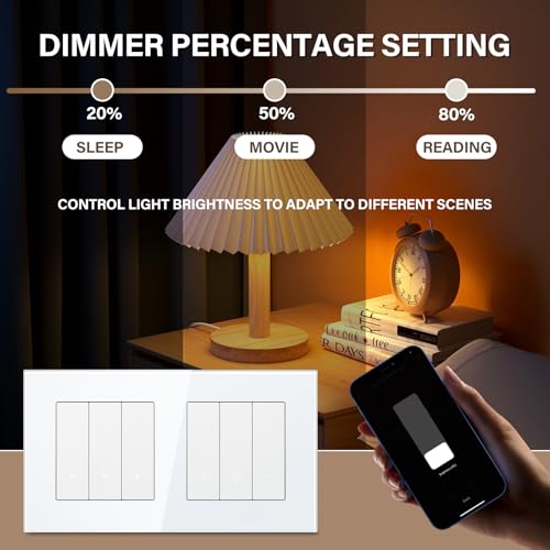 BSEED WIFI 3 Fach 1 Weg Lichtschalter mit Smart Dimmer Compatibel mit Google Home und Alexa Neutrale Leitung Benötigt, Weiß