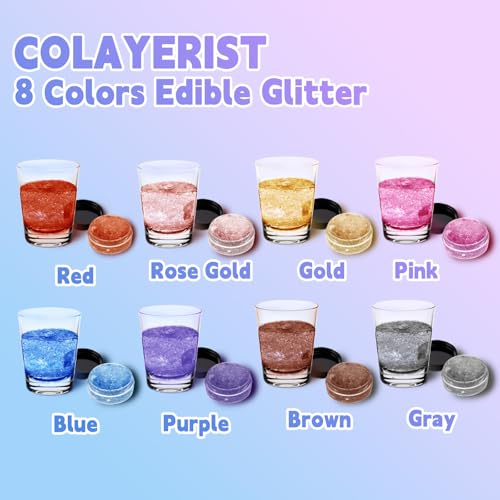 COLAYERIST Essbarer Glitzer für Getränke 8 Farben, Glitzerpulver für Getränke, Glitzer Essbar, Edible Glitter for Drinks, Lebensmittelfarbe Pulver für Getränke, Cocktail, Torte, Fondant, 3g/Flasche