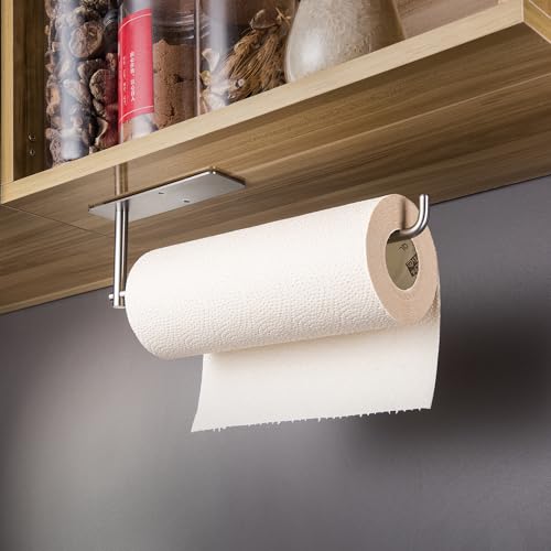 SUNTECH Paper Towel Holder Under Cabinet - Self Adhesive Towel Paper Holder Stick on Wall for Kitchen, Bathroom Paper Towel Holder Organizer&Storage&Decor, Stainless Steel - Thumbnail 2