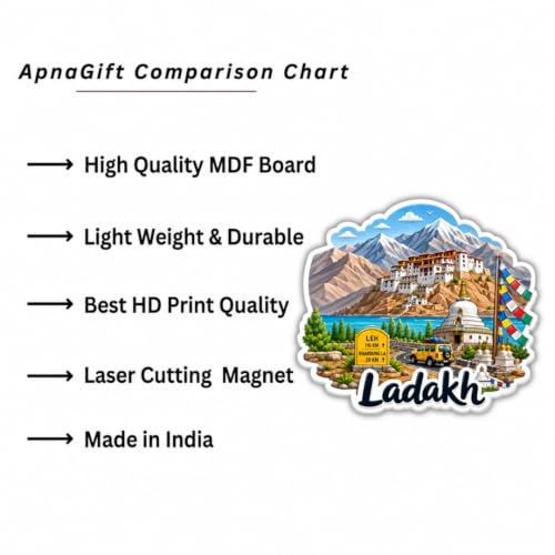 Image of Ladakh Theme Souvenir Wooden Fridge Magnet for Refrigerator - Printed Fridge Magnet for Kitchen & Fridge Decor | Perfect Souvenir Gift | Fridge Decoration | Size 3x3 Inches | Pack of 1