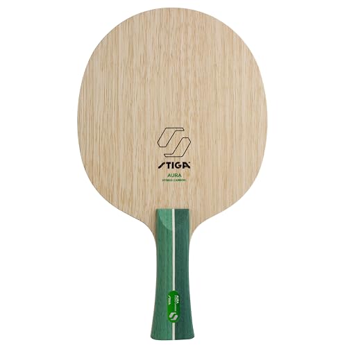 Stiga Aura Hybrid Carbon, Offensive Carbon + Fiber Table Tennis Blade for Power & Precision Shots, Competition Approved for Top Players - Master - Brown, Green