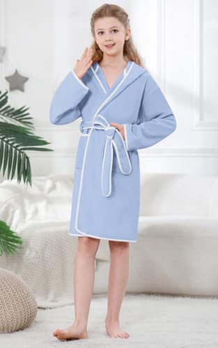 Umeyda Boys Girls Towel Cotton Robe Kids Soft Terry Cloth Hooded Bathrobe Sleepwear, Blue, 5T4
