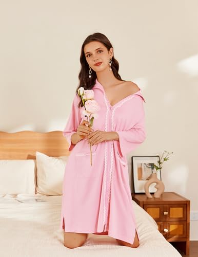 Ekouaer Women Zipper Robe Lightweight House Coat Zipper Front Short Bathrobes Soft Nightgown with Pockets S-3XL4
