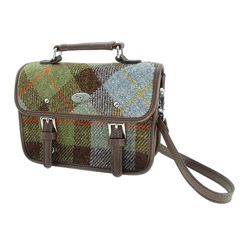 Image of Glen Appin Harris Tweed Bervie Mini Satchel Bag With Adjustable & Removable Shoulder Strap (15 Gunn Tartan)