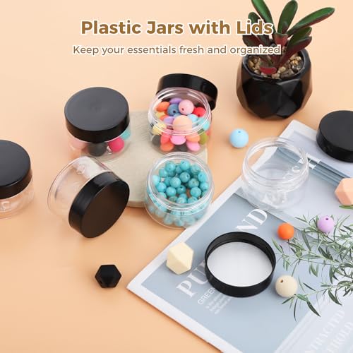 150 Pack 1 Oz Plastic Container Jar with Lids - Mini Small Round Clear Cosmetic Jars and Labels BPA Free for Lotion, Cream, Ointments, Samples, Makeup, Travel Storage2