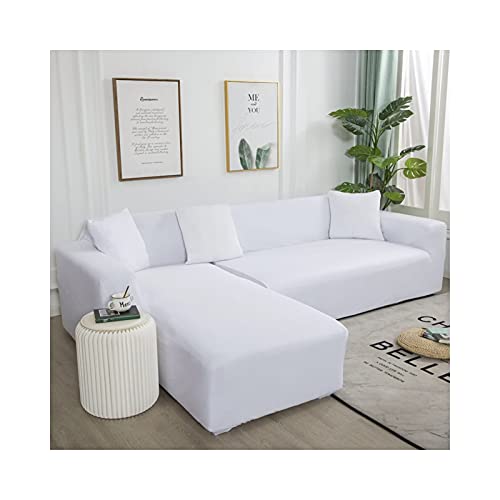 Daesar Housse de Fauteuil Extensible, Housse Canape Angle Gauche Couleur Uni Housse de Canapé Blanc (Polyester, 3 Places+3 Places)