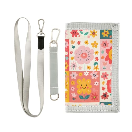 ALAZA Kids Wallets for Boys Girls Toddler Trifold Wallet Children Small Cute Flower Patch with Zipper Coin Pocket