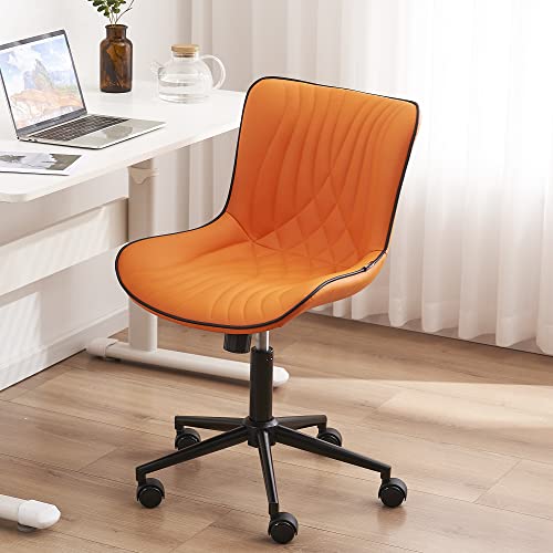 Younike Office Chair, Armless Desk Chair With Wheels, Home Office Computer Task Chairs, Modern Faux Leather Padded Vanity Chair, Ergonomic Adjustable Swivel Rolling Chair With Back, Orange #TOP7