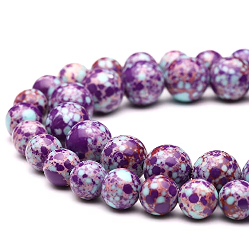Youngbling Natural Gemstone Beads for Jewelry Making,8mm Purple-Blue Imperial Jasper Polished Round Smooth Stone Beads for Bracelet 15 Inch(Purple-Blue Imperial Jasper,8mm)