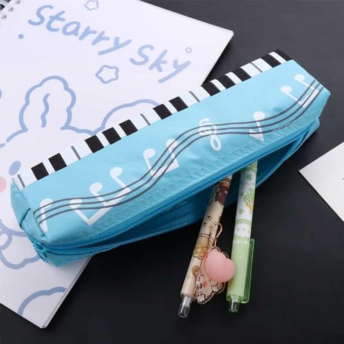 Image of Black Oxford Cloth Pencil Case,Square Single Layer Music Notes Piano Keyboard Pencil Case Large Capacity Pen Bags Pencil Holders and Pen Holders Stationery Office Supplies