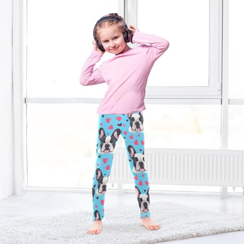 Bulldog on Blue Girls Leggings,Workout Leggings for Girls Toddler Athletic Legging Size for 3-10T4