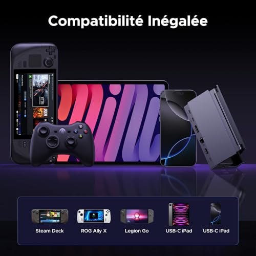 9 en 1 Docking Station USB C DP 4K 120Hz Compatible avec Steam Deck OLED LCD ROG Ally X Legion Go MSI Claw Dock USB C Adaptateur Ethernet Gigabit Data Ports 10Gbps PD Lecteur Carte SD TF Neuf - vue 10