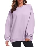 Oversized Sweatshirt for Women Crew Neck Fleece Sweatshirt Casual Long Sleeve Pullover Tops Trendy Clothes Light Purple