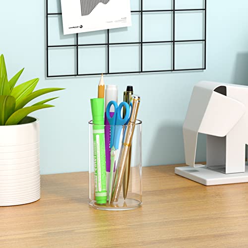 Niubee Acrylic Pen Holder 2 Pack,Clear Desktop Pencil Cup Stationery Organizer For Office Desk Accessory -Round #TOP6