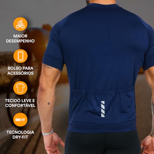 Camisa de ciclismo masculina Roupa Ciclismo de manga Curta zíper com bolsos (BR, Alfa, XG, Regular,