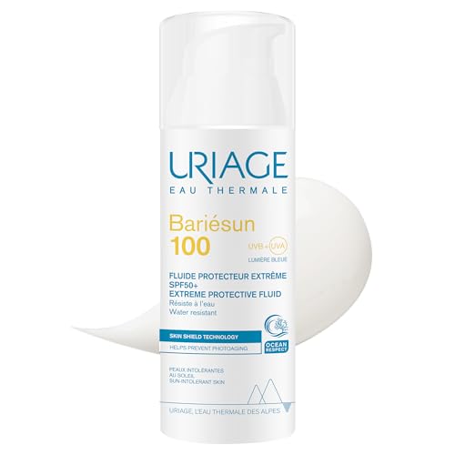 Uriage Bariesun 100 Crème Solaire Très Haute Protection pour le Visage - Filtres Organiques & Vitamine E - Peaux Intolérantes au Soleil, Sujettes aux Brûlures - Résistante à l'Eau - Sans Parfum - 50ml