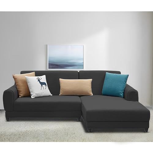 Image of Kraven RHS 4 Seater L Shape Sofa Set for Living Room (Black Fabric) Premium Fabric Sofa