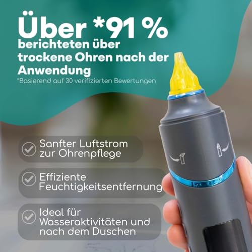 Medi Grade Elektrischer Ohrentrockner - Tragbares Warmluftgerät zum Ohren Trocknen mit Wohltuendem Rotlicht, Einstellbarer Temperatur und USB-C - Ideal nach dem Schwimmen oder Duschen