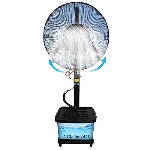 HADECOLL Ventilador De Pie con Nebulizador, Oscilante De 90°, 3 Velocidades, Tanque De Gran Capacidad De 11 Galones, Ventilador Industrial De Pedestal para Exteriores