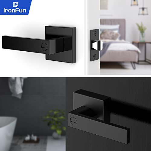 Ironfun Privacy Black Interior Door Handles For Bedroom/Bathroom 8-Pack, Black Door Knobs Interior Lock, Modern/Commercial/Square/Heavy Duty Door Levers 2.08Lb One Pack #TOP4