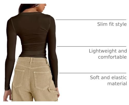 Image of Abardsion Women's Slim Lightweigh Long Sleeve T Shirts | Fall Clothes 2026 Casual Basic Crewneck Going Out Crop Tops Y2K