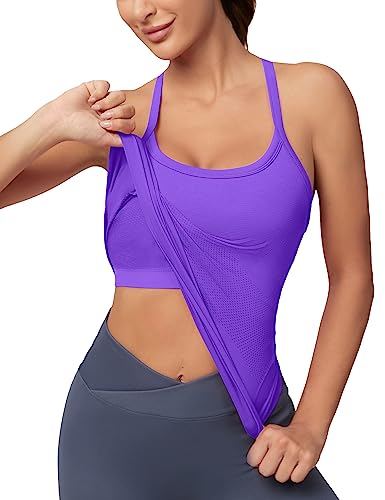 Image of MathCat Workout Tank Tops for Women with Built in Bra, Sleeveless Gym Tops Seamless Racerback Athletic Yoga Shirts