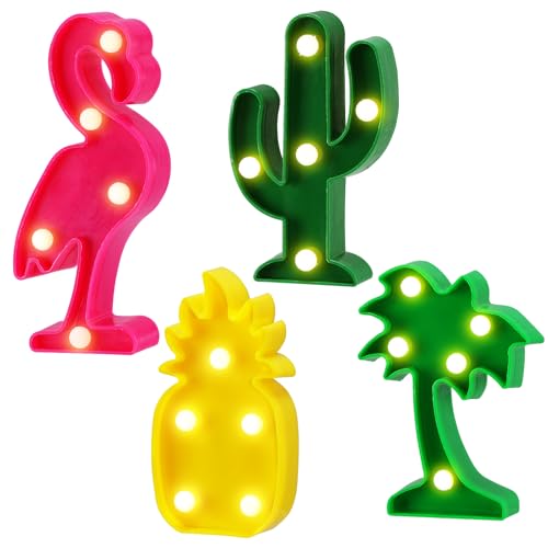Cute Hawaiian Party Decoration Lights - Mini LED Flamingo Pineapple Palm Tree Cacti Signs, Summer Tropical-themed Birthday Party Table Centerpieces Lamps Decor