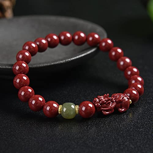 Cinabre rouge de pierres précieuses naturelles Feng Shui avec amulette de jade vert de 8 mm