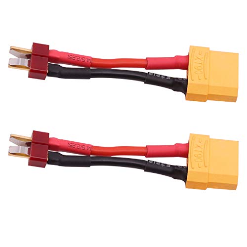 2 pcs conector adaptador hembra XT90 a macho T Plug 14awg 5cm miniatura 2
