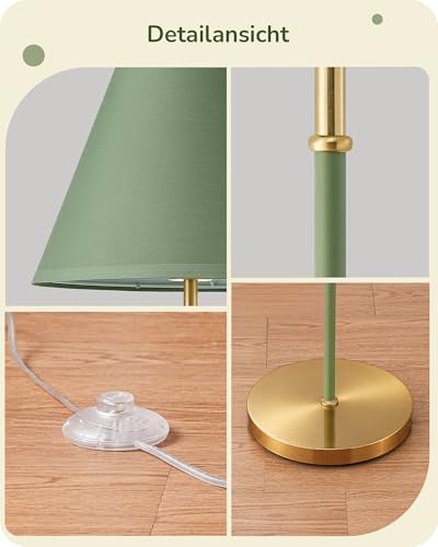 EDISHINE Retro Stehlampe Wohnzimmer, mit Baumwoll-Leinen-Lampenschirm und Metallgestell, 2700K LED Glühbirne inkl., E27 Stehleuchte für Kinderzimmer, Schlafzimmer und Leseecke, Grün