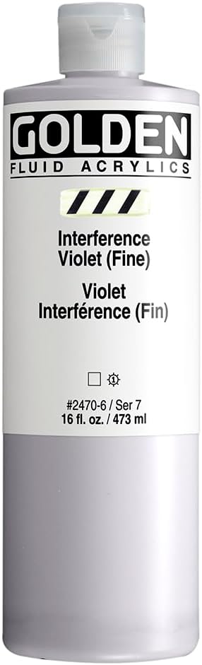 GOLDEN Fluid Acrylics, Interference Violet (Fine), 16 fl. oz. Bottle, Professional Acrylic Paint, Transparent
