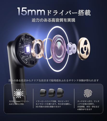 イヤホン bluetooth ワイヤレスイヤホン【2025年新型モデル】ブルートゥース ENCノイズキャンセリング Bluetooth5.3 自動ペアリング マイク付き カナル型 左右分離型 HiFi LEDディスプレイ最大30時間 再生 Type-C充電 小型/軽量 片耳/両耳 持ち運び便利 iOS/Android (ブラック)