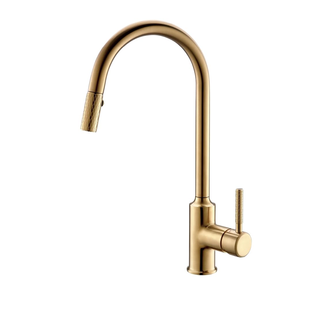 Robinet de cuisine extractible double fonction en laiton noir et or pour eau chaude et froide