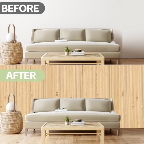 Bamboo Wall Panels for Interior Wall Decor（48" H x 96" L） Natural Wainscoting Panels Wall Paneling for Living Room Decor, Tiki Bar,Kitchen,Ceiling Tiles, Pole Wrap Wood Roll,Wall Decor for Bedroom