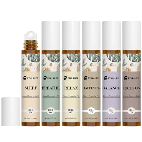 Essential Oils Roll On Set 6 Pack – (Relax, Sleep, Balance,Breathe, Focus on, Happiness) Aromatherapy Oil with Roller Ball, Essential Oils Blends for Skin – Relaxation Gift for Women and Men